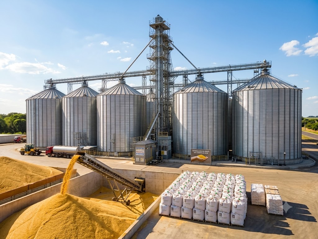 Silo industrial para grãos e sólidos com medição volumétrica