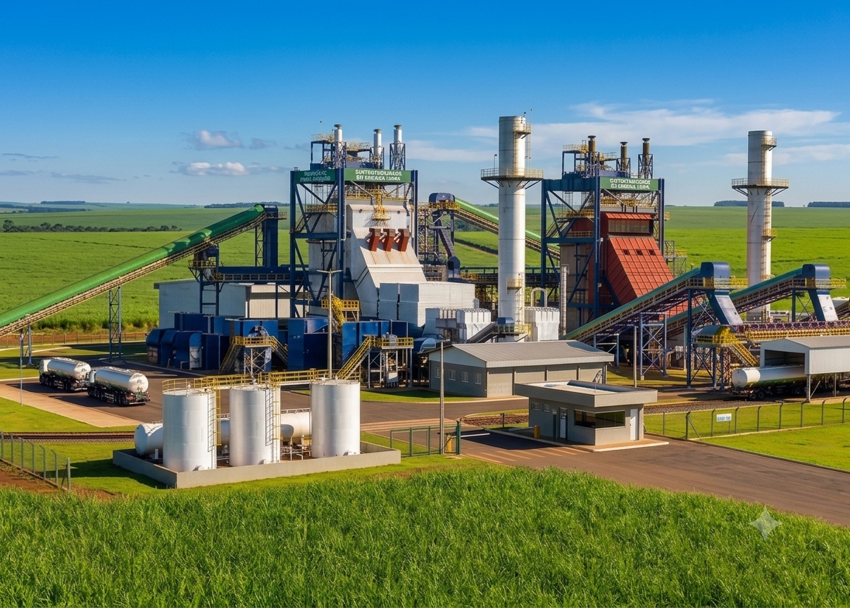 Campo de cana-de-açúcar para produção de açúcar e etanol